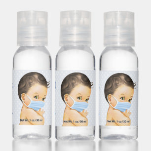 Boy Wearing Mask Baby Shower Hand Sanitizer
