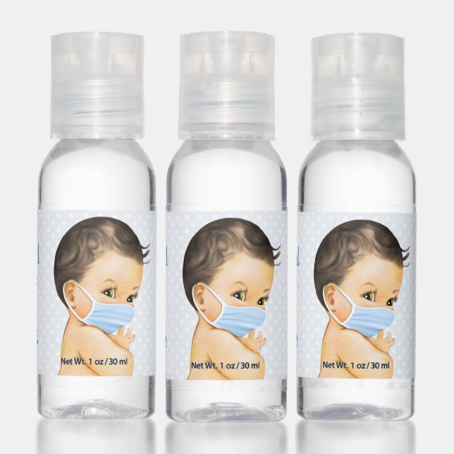 Boy Wearing Mask Baby Shower Hand Sanitizer (Set)