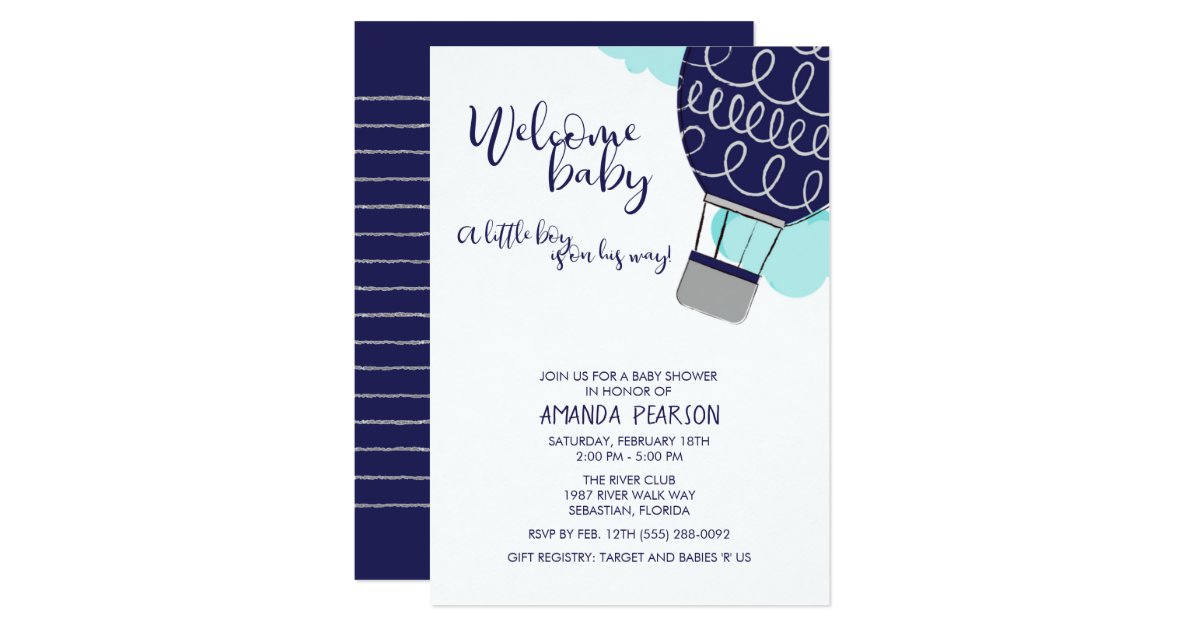 Boy Welcome Baby Hot Air Balloon Baby Shower Invitation Zazzle