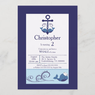 Boy Whale/Anchor Birthday Invitation