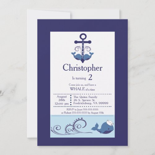 Boy WhaleAnchor Birthday Invitation