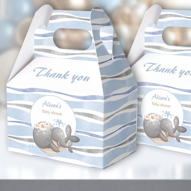 Boy Whale Blue Summer Beach Boy Baby Shower Favor Boxes (Boy Whale Blue Summer Beach Boy Baby Shower Favor Boxes)