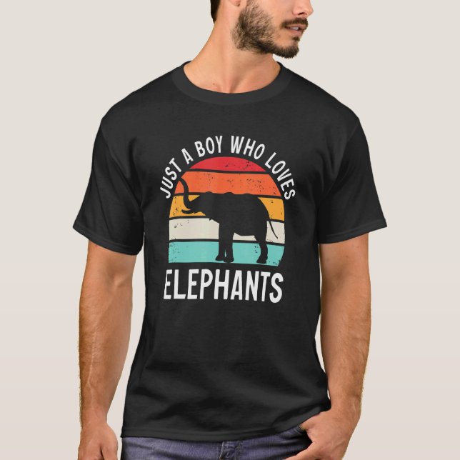 Boy Who Loves Elephants Retro Africa India Wildern T-Shirt (Front)