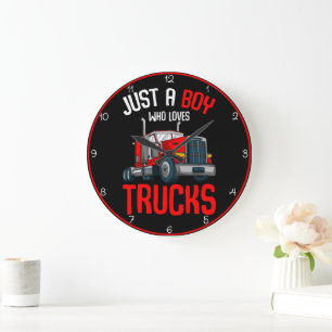 Boy Who Loves Red Trucks Large Clock