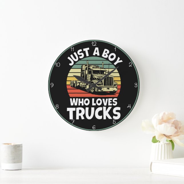 Boy Who Loves Trucks Large Clock (Home)