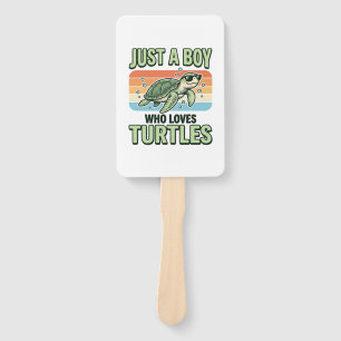 Boy Who Loves Turtles Vintage Engraving Design_1 Hand Fan