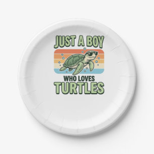 Boy Who Loves Turtles Vintage Engraving Design_1 Paper Plates