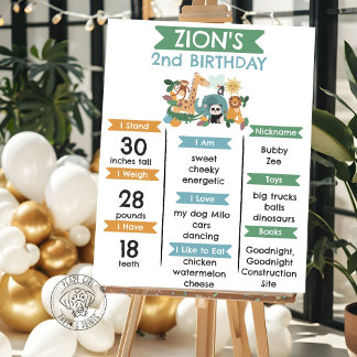 Boy Wild Animal Birthday Milestone Foam Boards