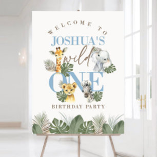 Boy Wild One Safari Birthday Welcome Sign Jungle