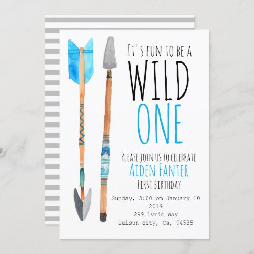 Boy wild one tribal arrow first birthday invite