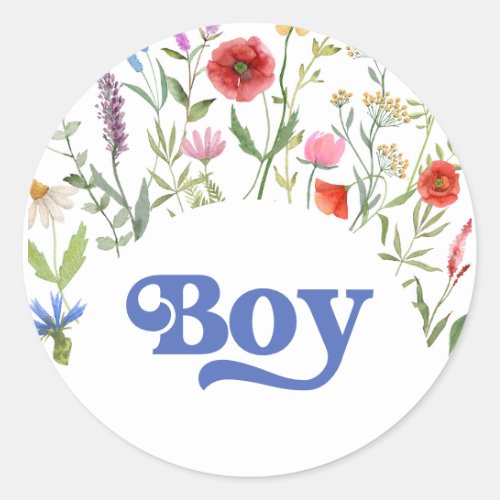 Boy Wildflower Baby Shower Game  Classic Round Sticker