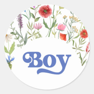 Boy Wildflower Baby Shower Game Classic Round Sticker