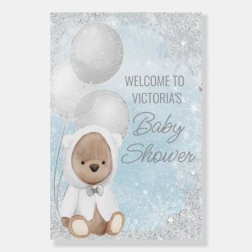 Boy Winter Bear Baby Shower Welcome Sign