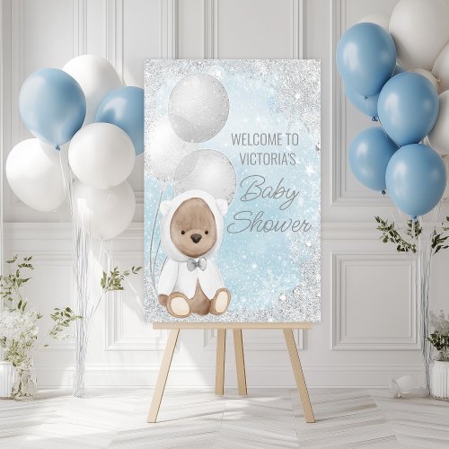 Boy Winter Bear Baby Shower Welcome Sign