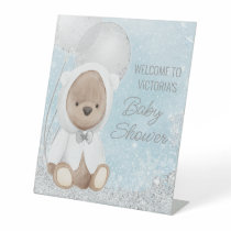 Boy Winter Bear Baby Shower Welcome Table Sign