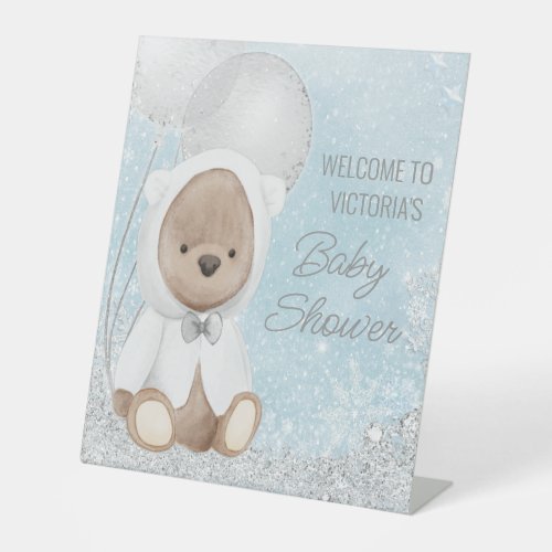 Boy Winter Bear Baby Shower Welcome Table Sign