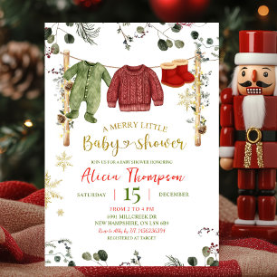Boy Winter Clothes Merry Little Baby Shower Invitation