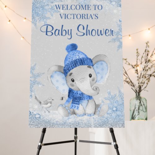 Boy Winter Elephant Baby Shower Welcome Sign