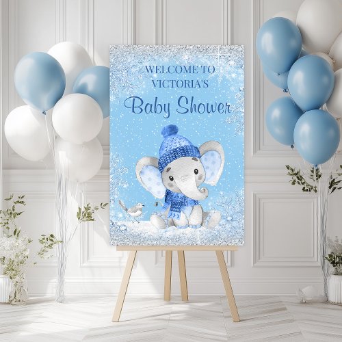 Boy Winter Elephant Baby Shower Welcome Sign