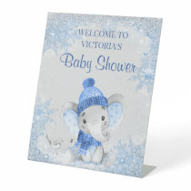 Boy Winter Elephant Baby Shower Welcome Sign