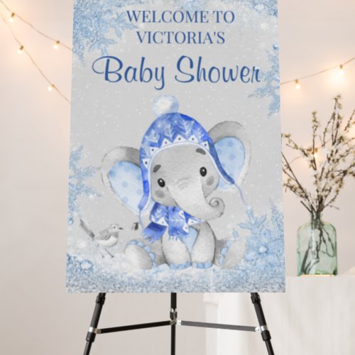 Boy Winter Hat Elephant Baby Shower Welcome Sign