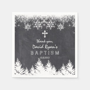 Boy Winter Holiday Snowflakes Chalkboard Baptism Napkins
