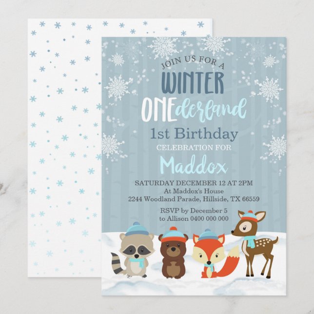 Boy Winter Onederland 1st Birthday Invitation (Front/Back)