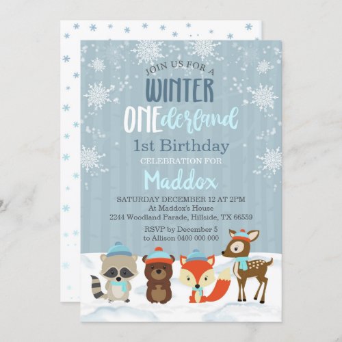 Boy Winter Onederland 1st Birthday Invitation