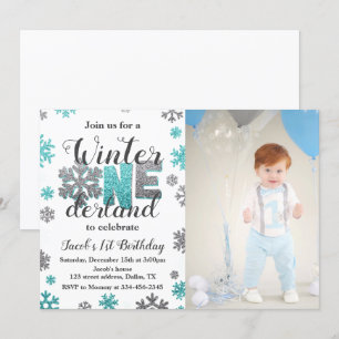 Boy Winter ONEderland Birthday Invitation Photo
