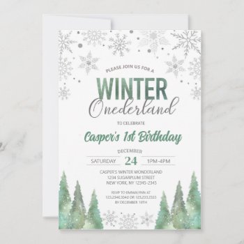 Boy Winter Onederland Snowflakes First Birthday Invitation by SugarPlumPaperie at Zazzle