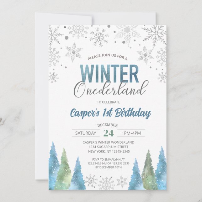 Boy Winter Onederland Snowflakes First Birthday Invitation (Front)