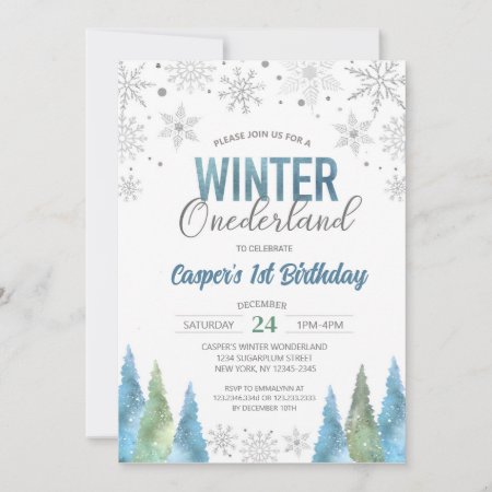 Boy Winter Onederland Snowflakes First Birthday Invitation