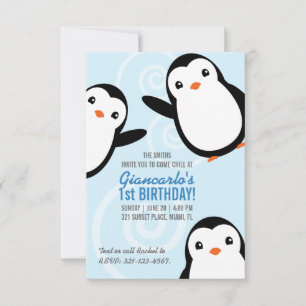 Boy Winter Penguin Birthday Party Evite Print Invitation