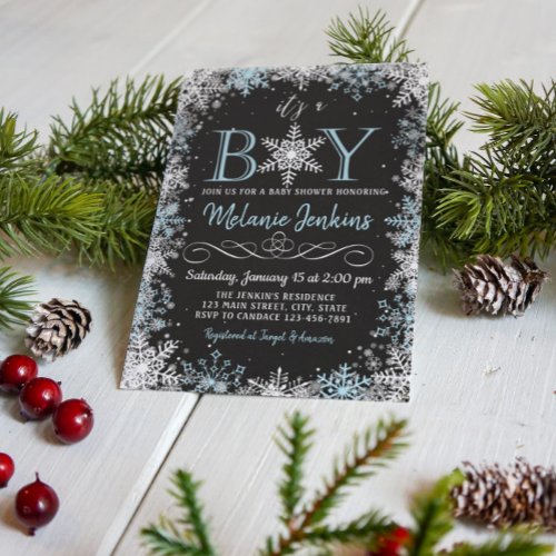 Boy Winter Snowflake Baby Shower Invitation