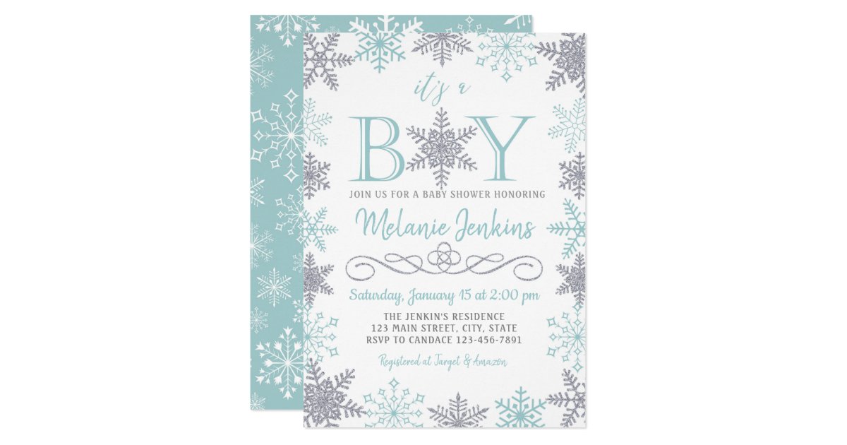 Boy Winter Snowflake Baby Shower Invitation Zazzle Com