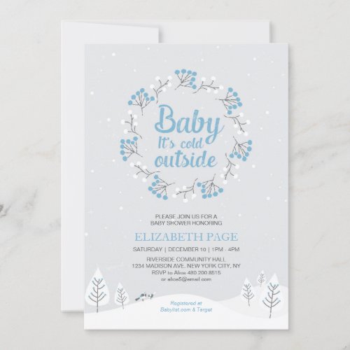 Boy Winter Wonderland Baby Shower Blue  Gray Invitation