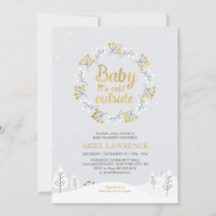 Boy Winter Wonderland Baby Shower, Gold Invitation