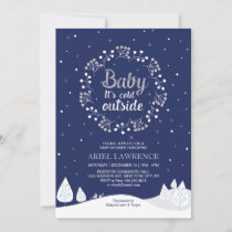 Boy Winter Wonderland Baby Shower, Navy & Silver Invitation