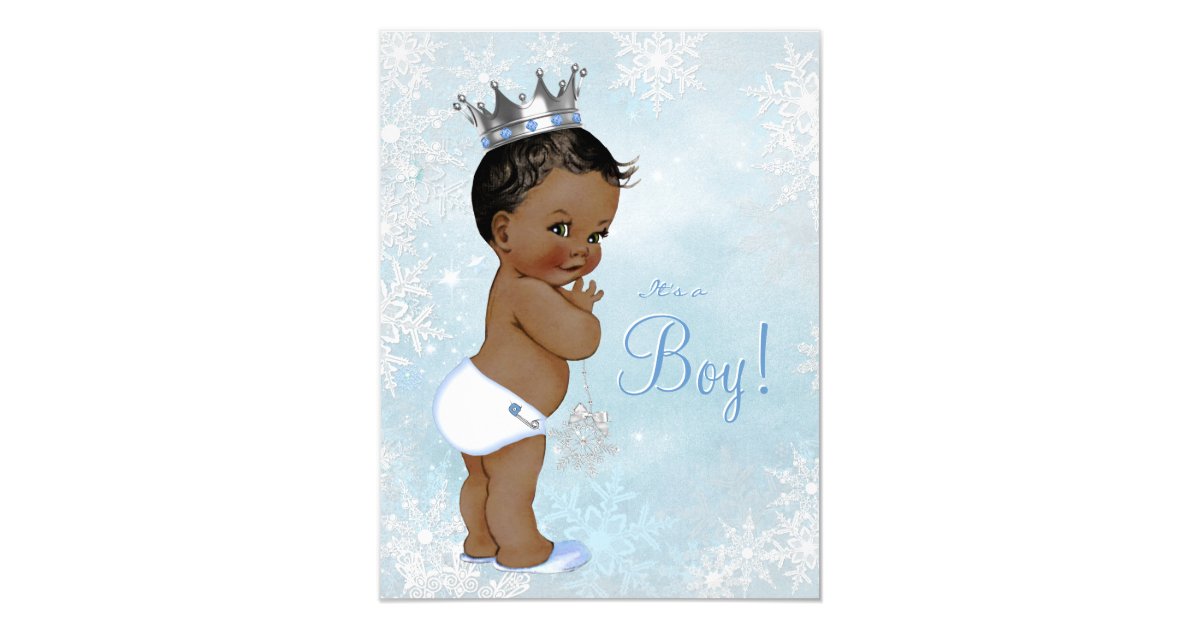 Boy Winter Wonderland Snowflake Ethnic Baby Shower Invitation | Zazzle.com