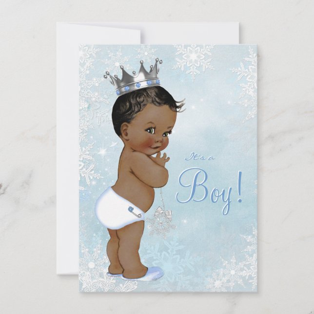 Boy Winter Wonderland Snowflake Ethnic Baby Shower Invitation (Front)