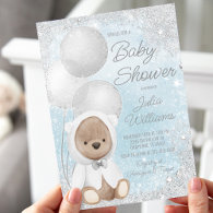 Boy Winter Wonderland Teddy Bear Baby Shower Invitation