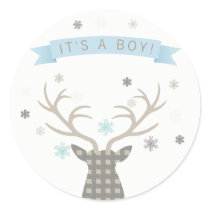 Boy Winter Wonderland Woodland Deer Baby Shower Classic Round Sticker