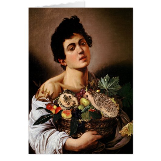 Boy with a Basket of Fruit & Some Hedgehogs Cards (Front)