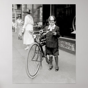 Boy with a Bicycle, 1922. Vintage Photo Poster