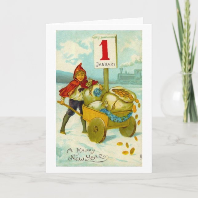 Boy with a cart - Happy New Year card (Front)