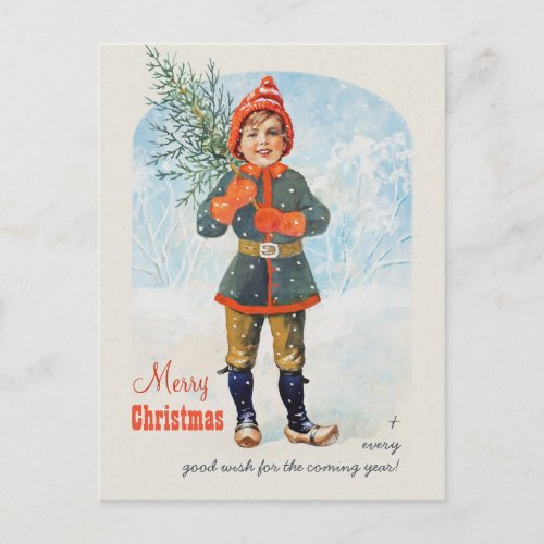 Boy with a Christmas tree CC0935 Jenny Nystrm Holiday Postcard