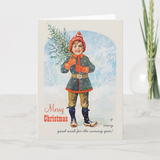 Boy with a Christmas tree Jenny Nyström CC0934 Holiday Card (Front)
