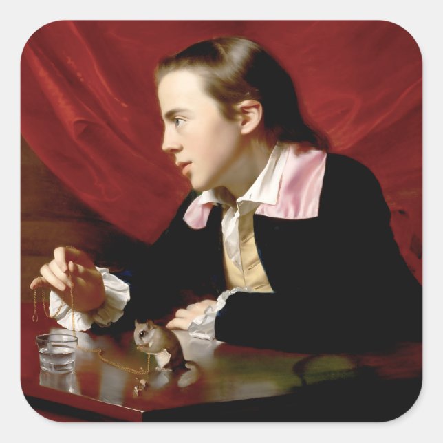 Boy with a Squirrel Square Sticker (Front)