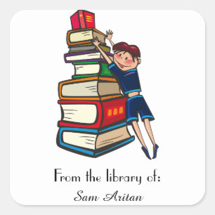 Boy With a Stack of Books Bookplate