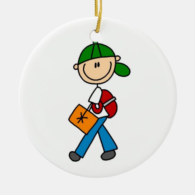 Boy With Backpack Ceramic Ornament (Front)